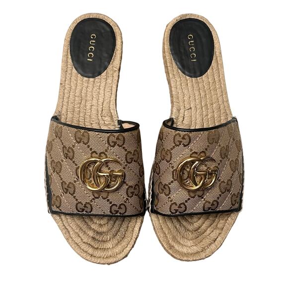 GUCCI Monogram Matelasse GG Marmont Espadrille Slide Sandals Size 38 Beige Black - Picture 6 of 16
